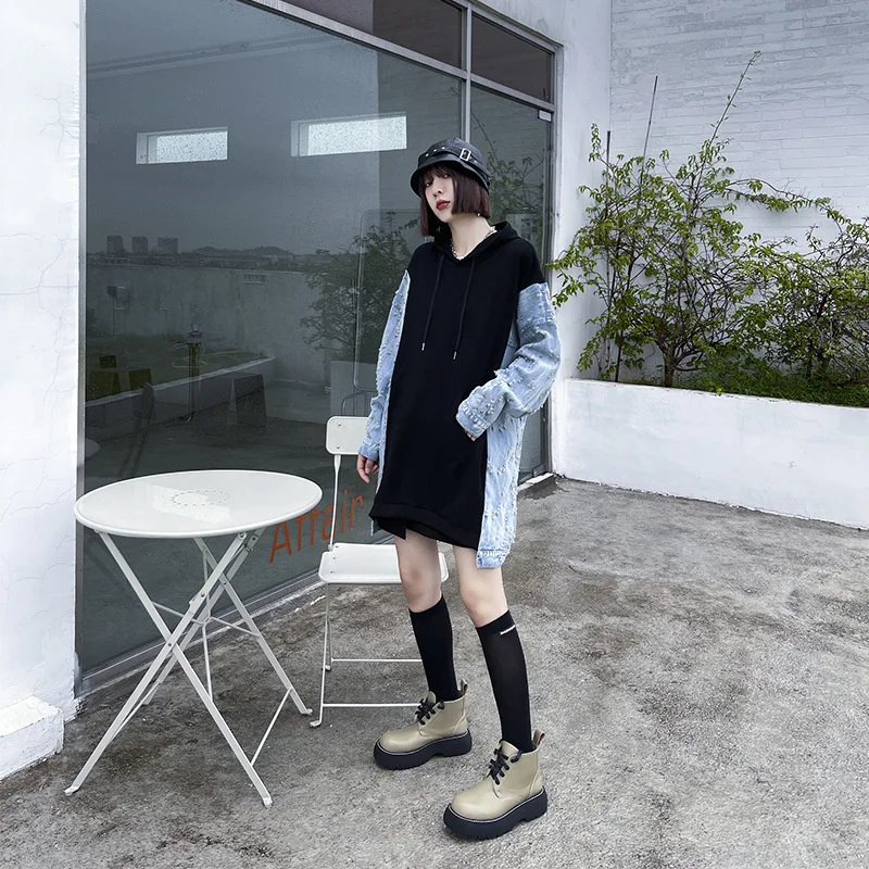 Женская толстовка с капюшоном Max LuLu черная джинсовая Толстовка длинным рукавом и