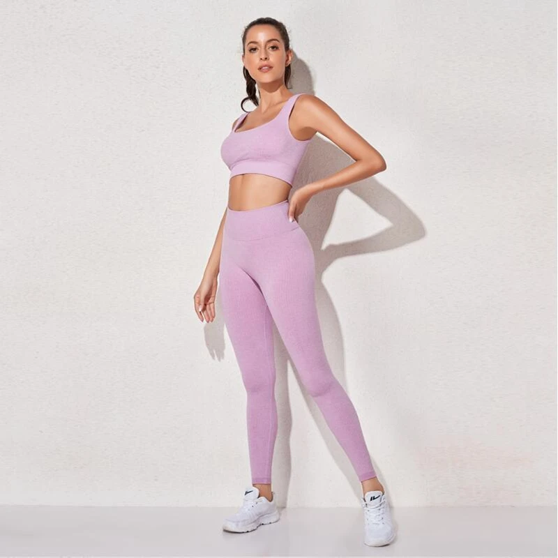 

2021 Sports Suits Women Seamless Yoga Sets Fitness Gym clothing Pants High Waist Straps Sport Leggings High Elasticity Bra
