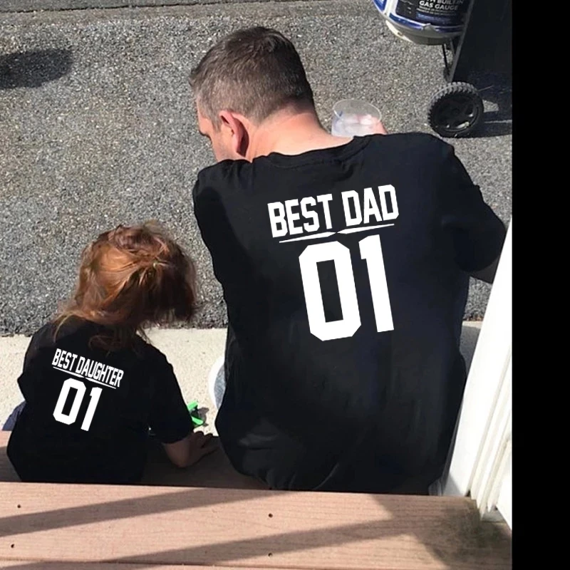 

Best Dad 01 Best Daughter 01 Daddy and Me Outfits Father and Daughter Kids Shirts Baby Girls Bodysuit Summer Family Look Clothes