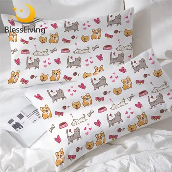 BLessliving Dog and Cat Pillowcase Cute Cat Sleeping Pillow Case Kawaii Corgi Bedding Cartoon Pillowcase Cover Cozy Kussensloop 1