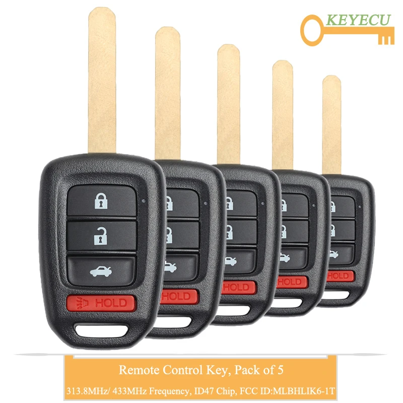 KEYECU 5 шт. Автомобильный ключ дистанционного управления для Honda Accord Civic 2013 2014 2016 Fob 3 +
