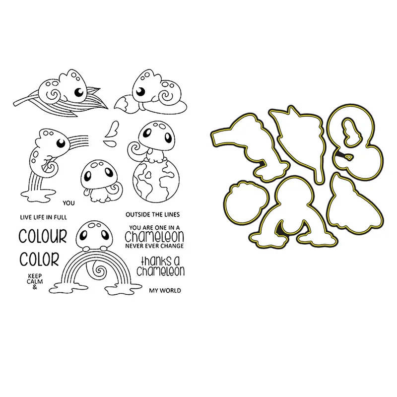 

Colour My World Clear Stamp Set and Coordinating Dies Leaf Chameleon Full Rainbow Stamps For DIY Scrapbooking Card Making 2021