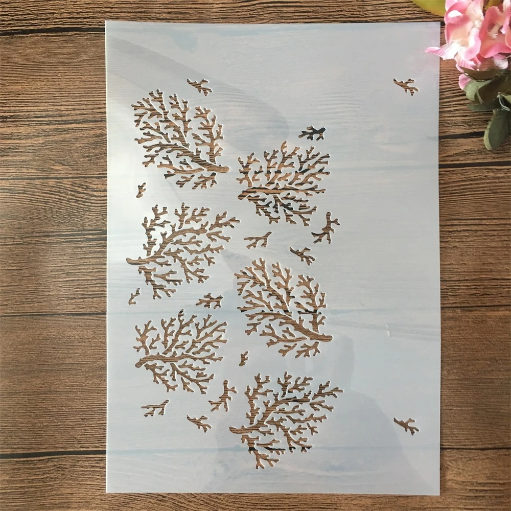 

A4 29cm Tree Branches Texture DIY Layering Stencils Wall Painting Scrapbook Embossing Hollow Embellishment Printing Lace Ruler