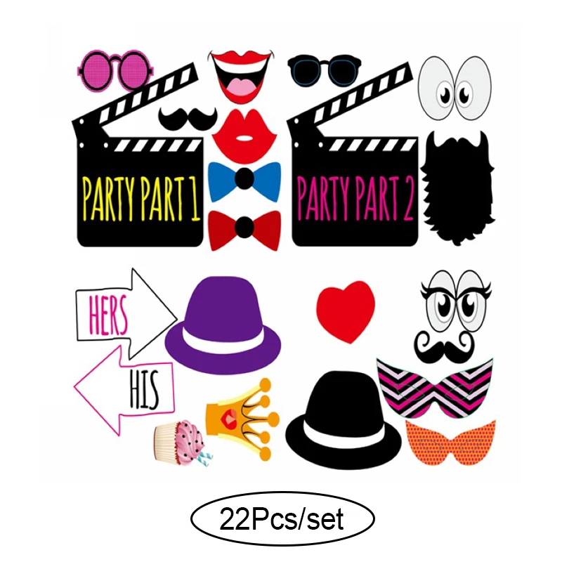 22Pcs set party 10-60 шт DIY фото стенд реквизит забавная маска очки Усы губы на палочке День Рождения невесты свадебные украшения вечерние аксессуары - Цвет: 22Pcs set party