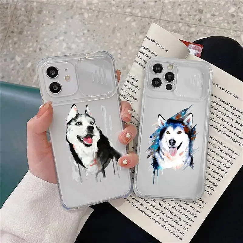 

Cool Husky Phone Case transparent For iPhone 7 8 11 12 X XS XR MINI Pro Max Plus Slide Camera Lens Protect