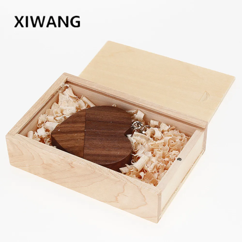 

USB flash drive 128gb wood love heart usb memory Pendrive usb 2.0 4GB 8GB 16GB pen drive 32GB 64GB usb disk with box custom logo