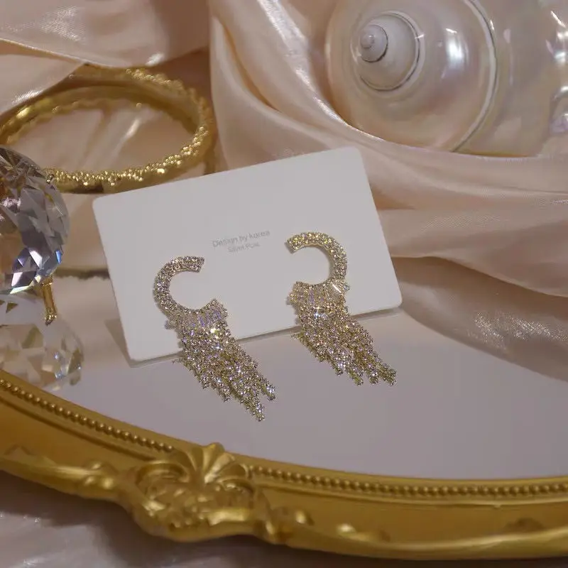 

Fashion luxury zircon Rhinestone Tassel Earrings for women's wedding party jewelry temperament Earrings accessories