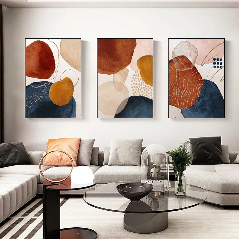 

Abstract geometric line Morandi orange watercolor Wall Poster Print Nordic Canvas Painting Art pictures Living Room Home Decor