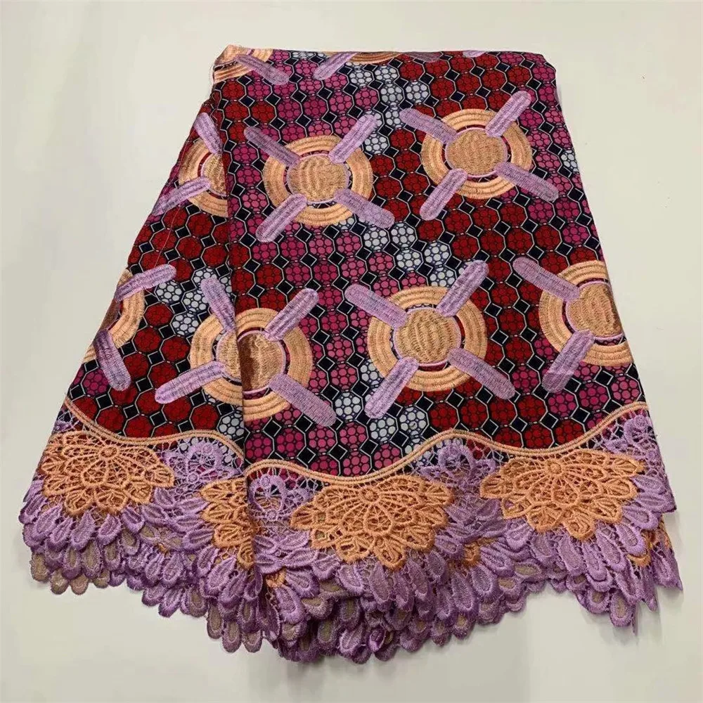 

SJ Lace New Ankara Wax Lace Fabric 6yards African Nigerian 100% Cotton Wax Print Fabric Guipure Lace With Wax Fabric d2-10