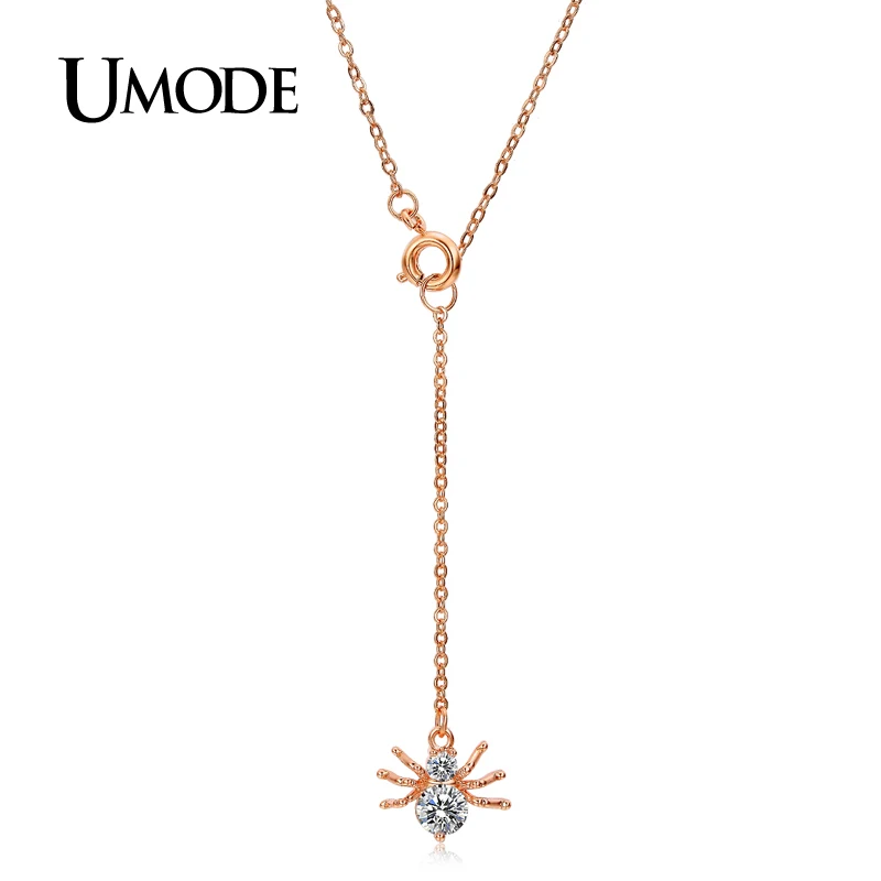 Женское Ожерелье в форме паука UMODE розовое золото с подвеской из фианита