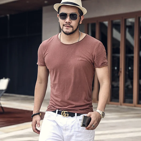 2022 летняя новая мужская футболка с коротким рукавом из гофрированного хлопка