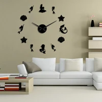 modern acrylic mirror stickers mermaid large decorative wall clock modern design living room home decoration wall watch sale