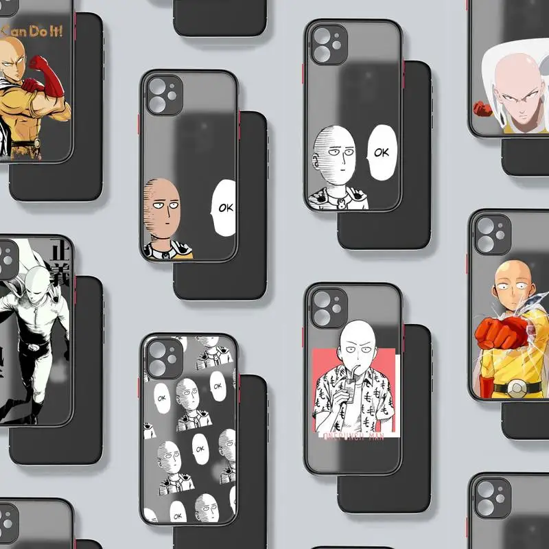 

Anime One Punch Man Phone Case black matte transparent For iPhone 7 8 x xs xr 11 12 pro plus mini max Clear Funda