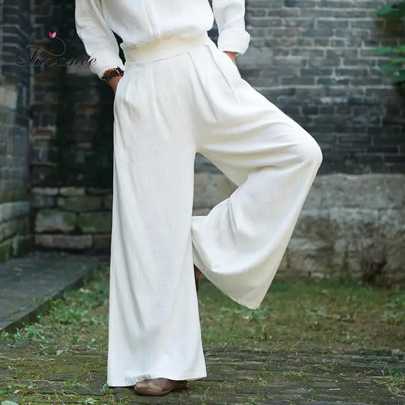 

Autumn Casual 3 Solid Color Elastic Loose Cotton Line Women Wide Leg Pants