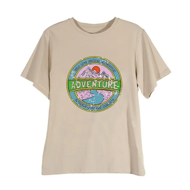 

VIP HJN Adventure Mountains and Rivers and the Sun Graphic Tee Summer Fashion Cotton Casual Funny Unisex Tee T-Shirt