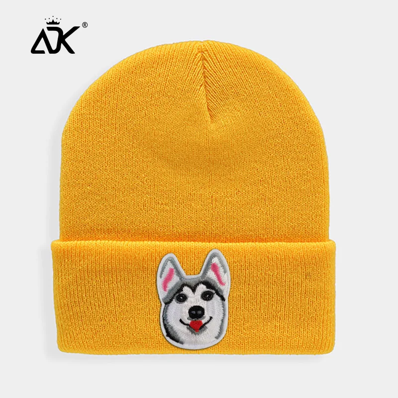 Huskies Hats Fashion Patches Sweet Beanie For Unisex Winter Brimless Stretchy Bonnet Solid Color Outdoor Cap Knitted Beanie