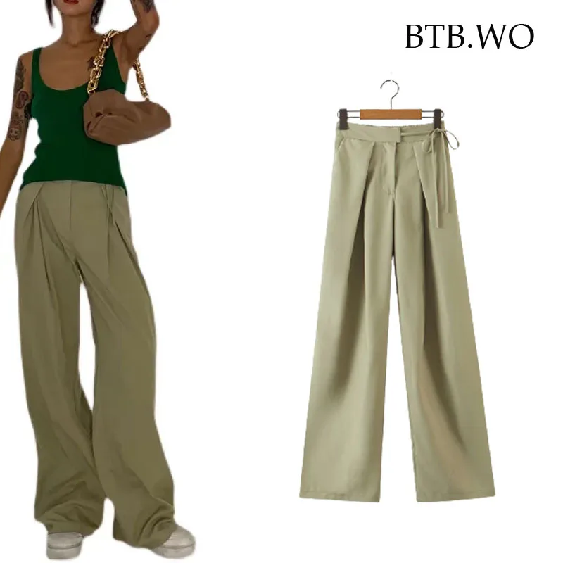 

BTB.WO 2021 Pants Women Hight Waist Casual Straight-Leg Pant Vintage Autumn Pants Woman Fashion Streetwear laces Trousers