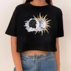 Для женщин 2021 Повседневная рубашка, топы, футболка с о-образным вырезом солнце и луна печати с коротким рукавом Повседневная рубашка Топы camisetas de mujer; #45