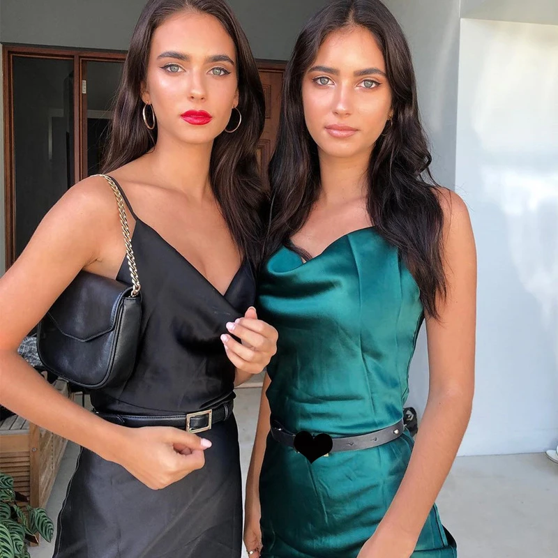 Ursohot женские сексуальные Сатиновые платья макси на бретельках без рукавов с