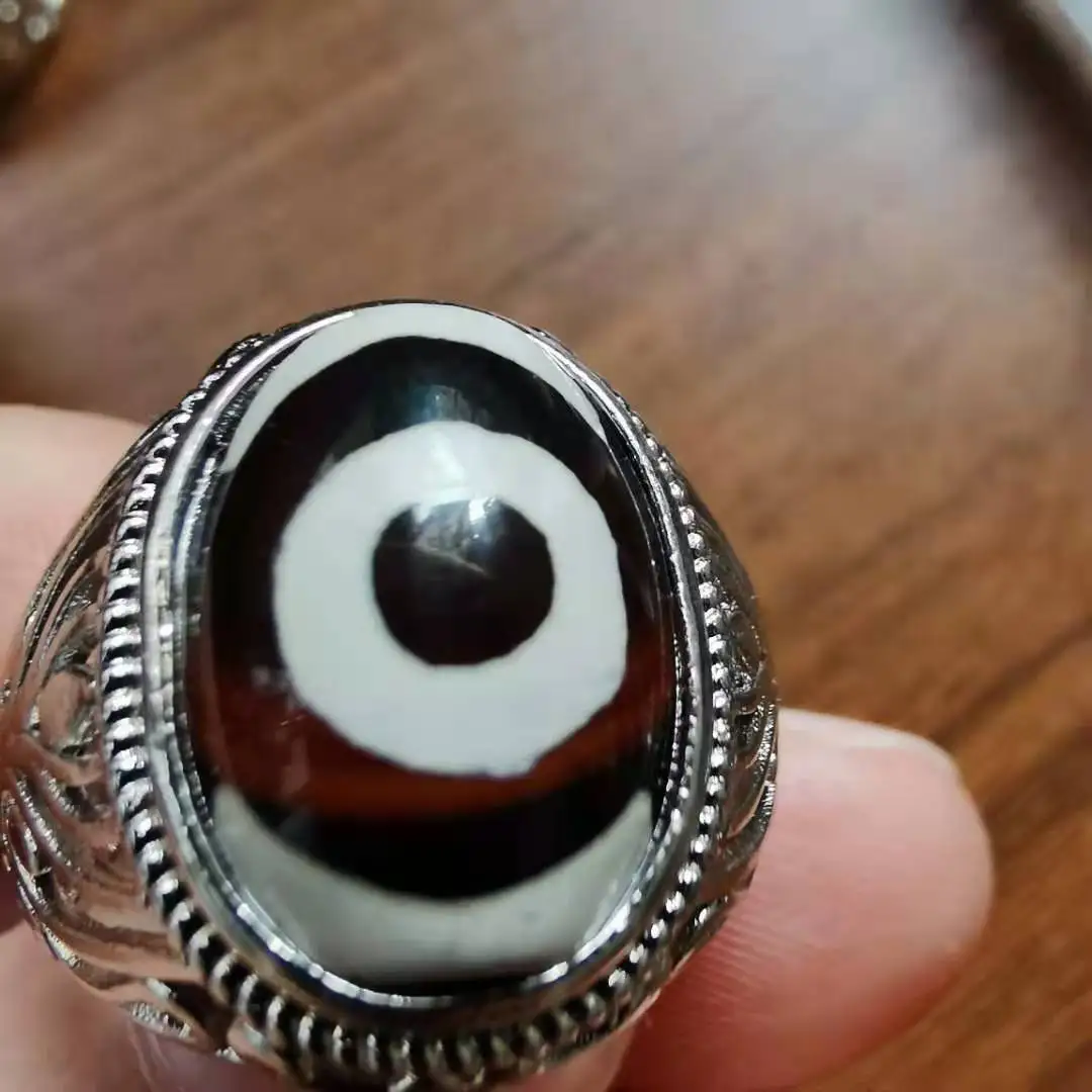 

Natural agate eye stone dragon rings for men Long Longan dzi women gemstone red brown Prophet Allah God of the Earth wholesale