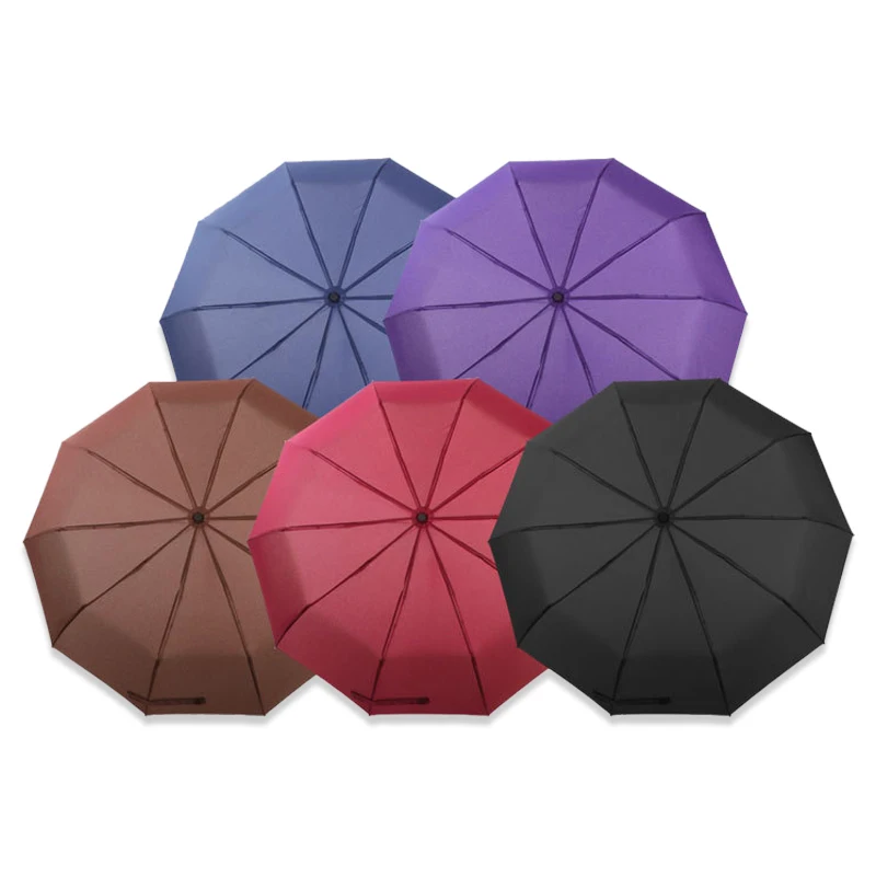 

Wind Resistant Fully Automatic Large Umbrella Rain Women Men 3 Folding 10k Black Coating Parasol Travel Business Brand Umbrella