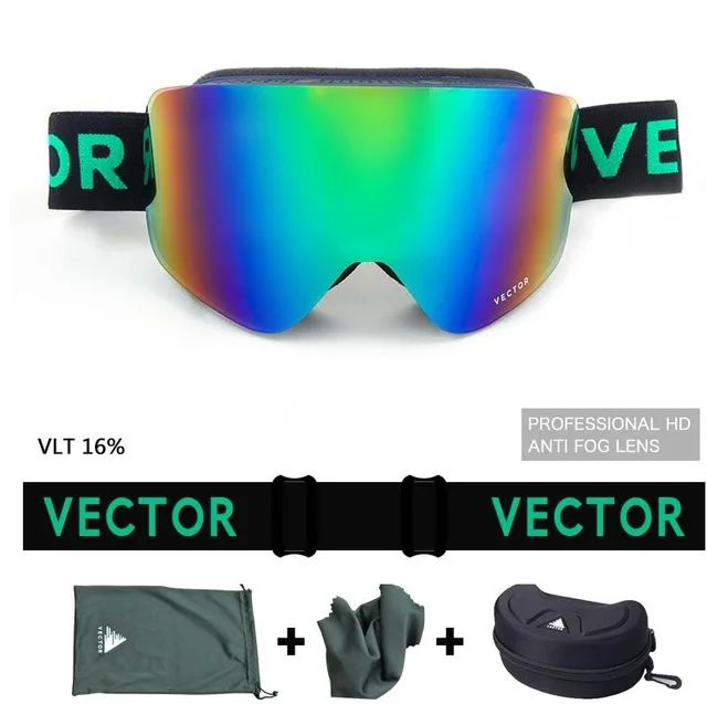black green box Векторные брендовые лыжные очки мужские и женские двойные линзы UV400 противотуманные лыжные очки снежные очки Взрослые лыжные очки для сноуборда - Цвет: black green box