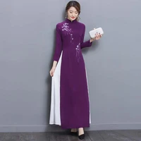 vietnam womens vintage dress new 2020 purple chinese traditional dress vietnam ao dai collar long sleeve connotation dress