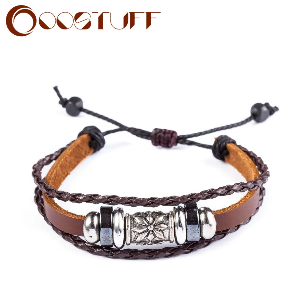 Кожаные браслеты для женщин и мужчин украшение с гравировкой цветка в стиле панк