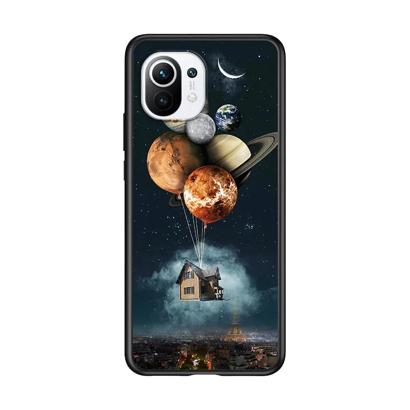 

Moon Planet Space for Xiaomi Mi 11 10T Note 10 Ultra 5G 9 9T SE 8 A3 A2 A1 6X Pro Play F1 Lite 5G Black Phone Case