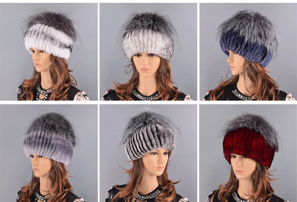 winter women hats fox rabbit fur pompom skullies beanies warm elastic fashionable fluffy thick outdoor stylish natural fur hats