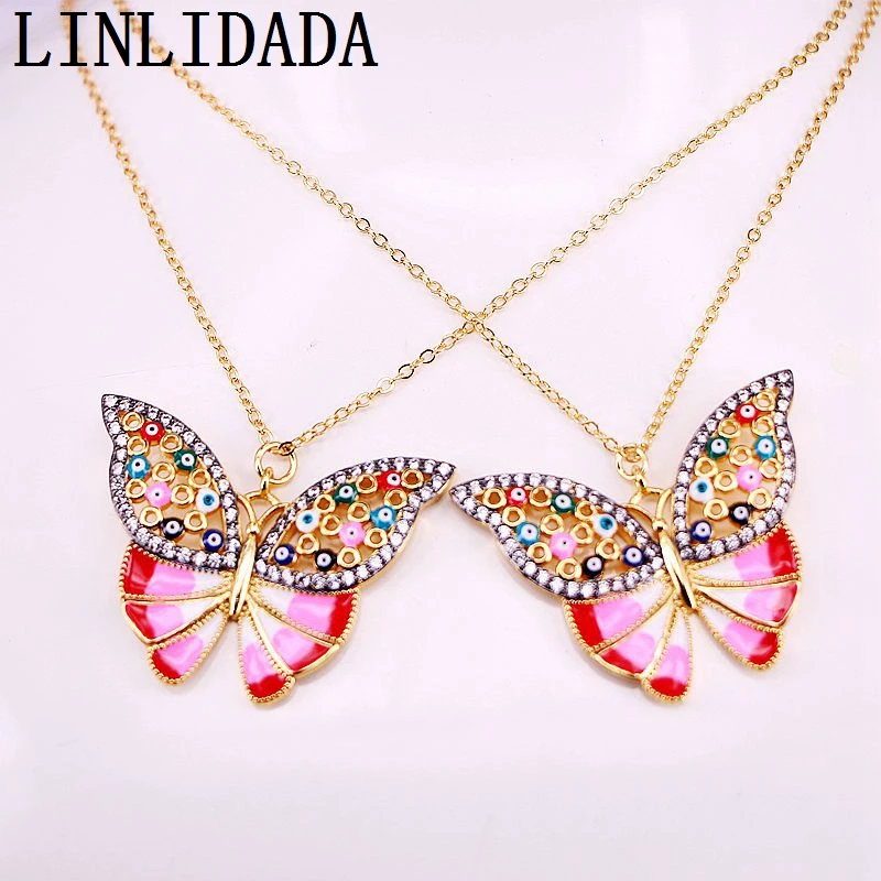 

5Pcs Cz Micro Pave Charm Enamel Butterfly Pendant Necklace for Women Party Jewelry
