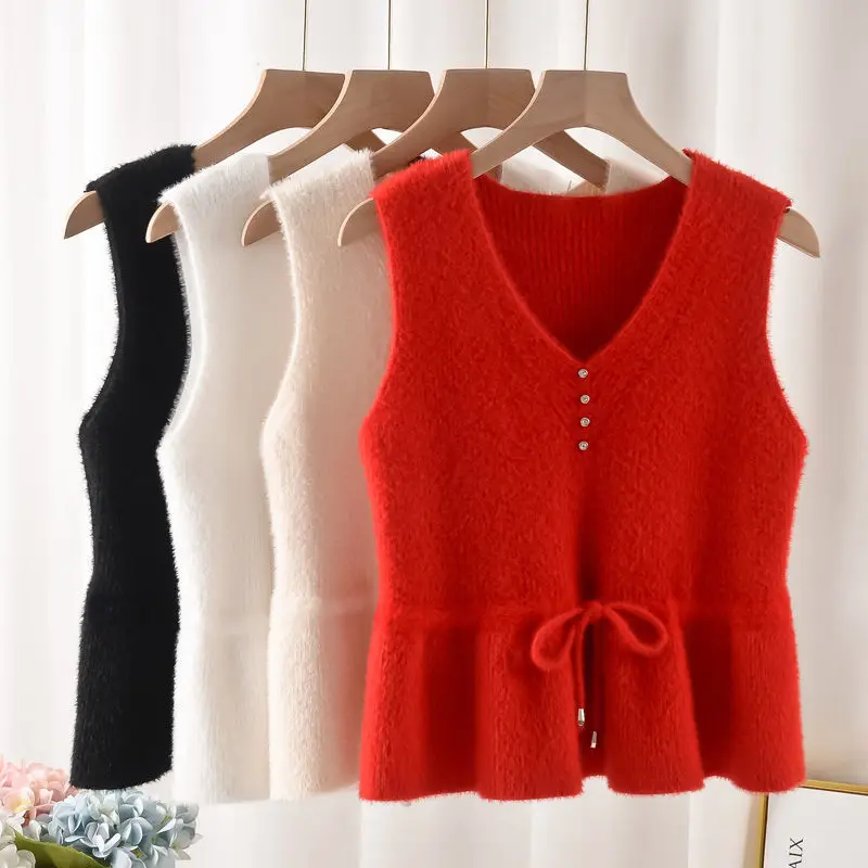 

Женские 2021 модный вязаный жилет свитер женский повседневное V образным вырезом без рукавов однотонная жилетка; Сезон осень-зима; Шикарные т...