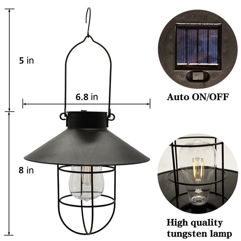 

Retro Iron Solar Lantern with Shepherd Hook Outdoor Solar Hanging Lanterns LED Garden Lights lamp Waterproof for Pathway