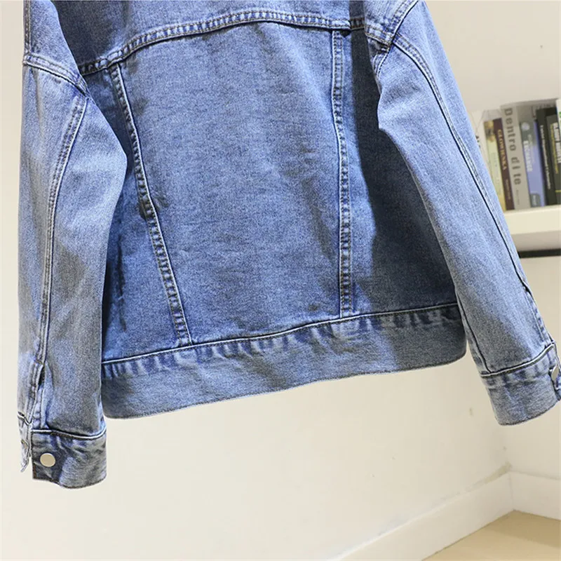 

Harajuku Vintage Blue Pocket Denim Coat Women Big size Loose Female Short student Outerwear Long sleeve Jeans Jacket