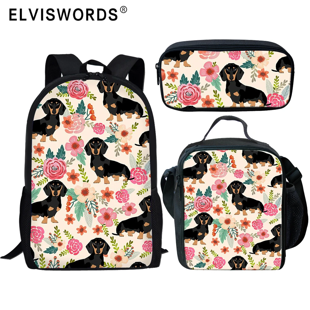 Dachshund Flower Print School Bags 3Pcs/Set Mochila Escolar Cute Dog Kids Satchel Rucksack Boys Girls Orthopedic School Backpack