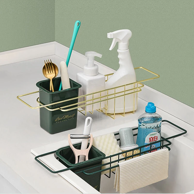 

Iron Sink Shelf Kitchen Sinks Organizer Soap Sponge Holder Sink Drain Rack Storage Basket Kitchen Tableware Gadgets Accessories