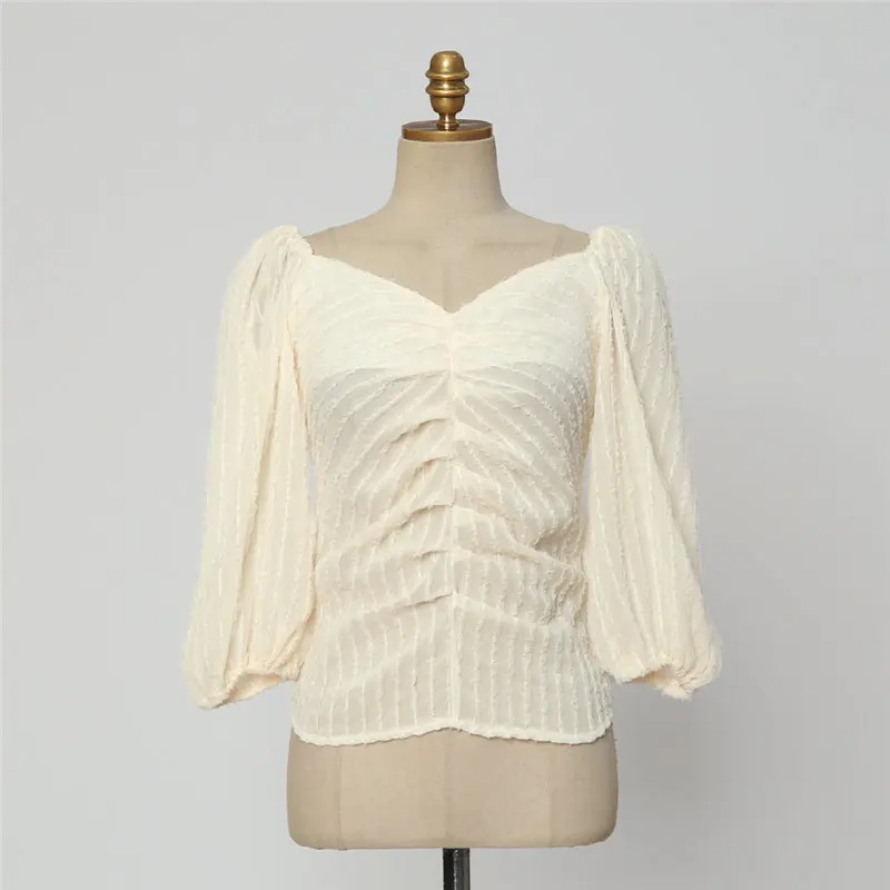 

HziriP High Quality Streetwear Elegance All Match Puff Sleeves Shirts 2020 New V-neck Loose Blouses Chic Leisure Office Lady