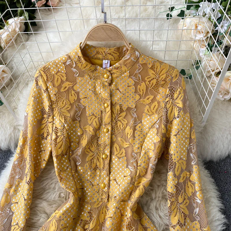 Женское кружевное платье средней длины Элегантное повседневное в европейском