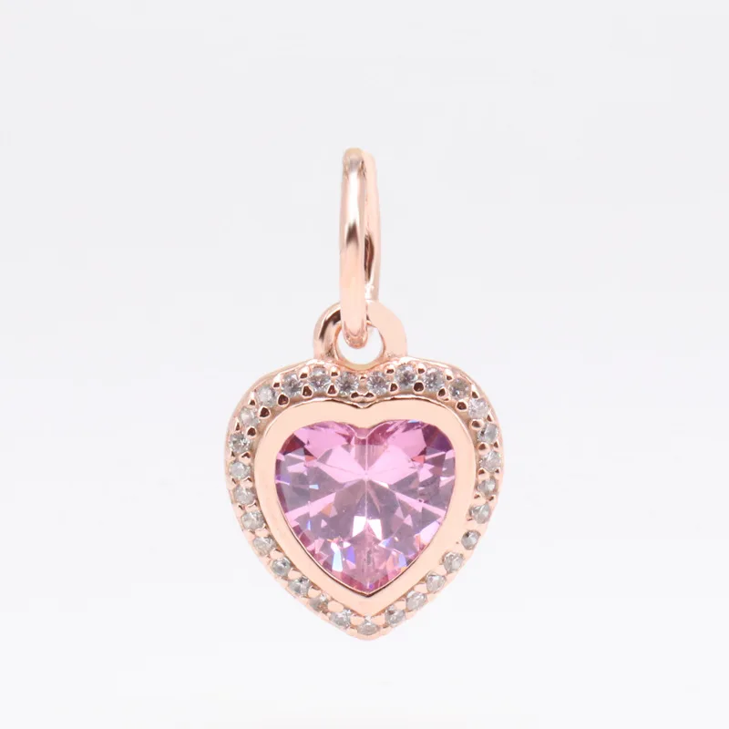 

S925 Sterling Silver Rose Gold Fashion Pink Love Charm Fit Original Bracelet Necklace