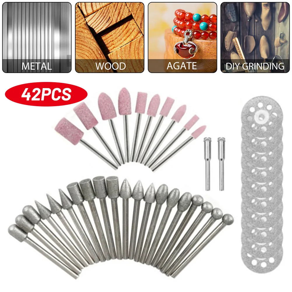 

42 Pcs Cutting Disc Carving Bit Grinding Head Kit For Stone Tile Glass Metal Polishing Rotary Tools Electric Grinder Accessories