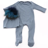 casual newborn baby girls boys striped cotton romper onesie with real fur pompom hat sets kids clothes spring ropa para bebes