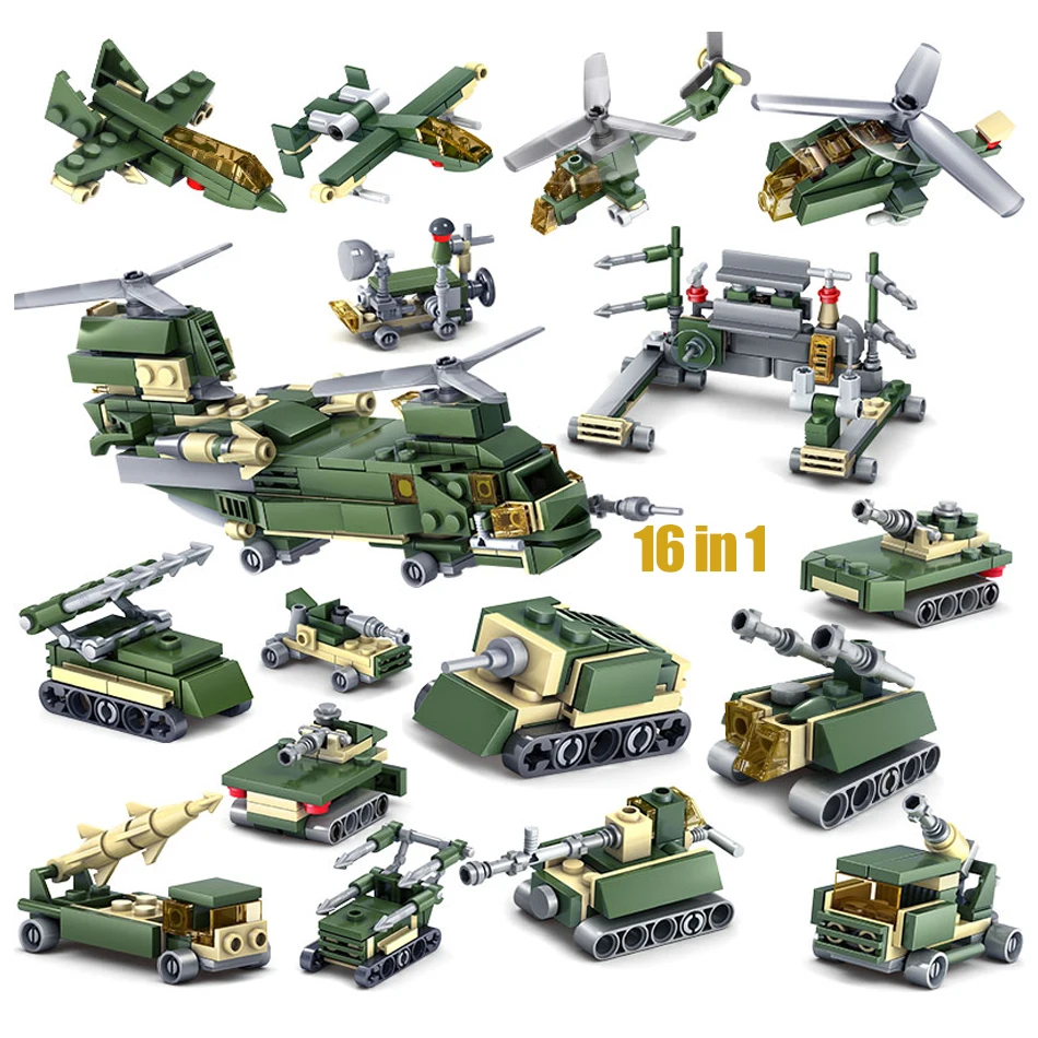

16 in1 military building blocks Children Toys bricks compatible city ww2 helicopter plane educational toys hobbies for children