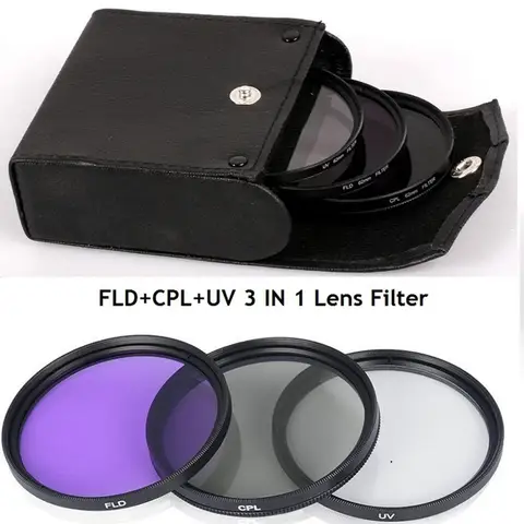 Набор фильтров для объектива 49 мм 52 мм 55 мм 58 мм 62 мм 77 мм 3 в 1 с сумкой UV + CPL + FLD для Canon