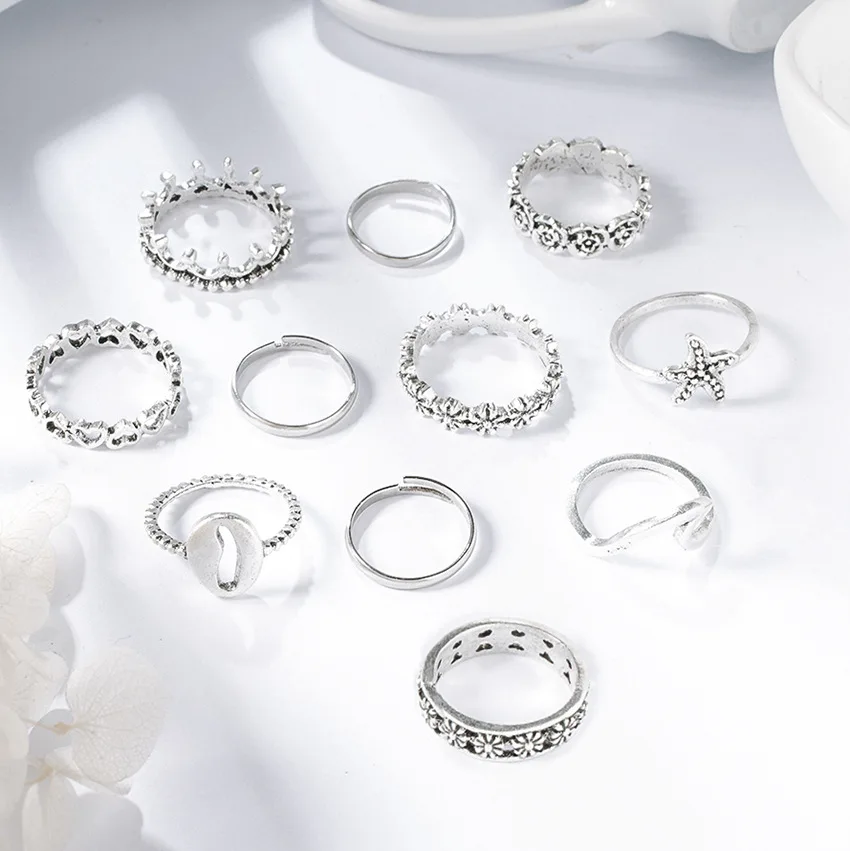 Серебряный Цвет Ретро Кольца для суставов палец женщин Винтажная Геометрическая