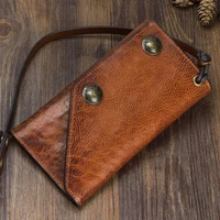 retro fashion high quality natural real leather mens and womens clutches casual anti theft business card holder coin purse