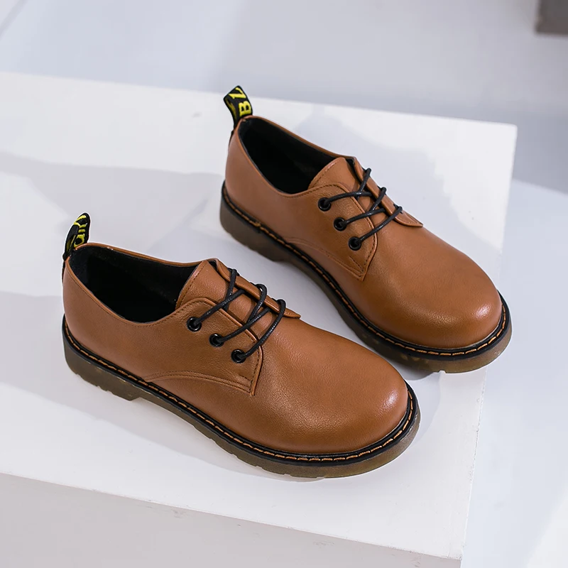 

2021 New Spring Woman Oxford Shoes Pu Leather Lace Up Casual Shoes Platform Sewing Work Shoes Brown Black Flats zapatos mujer