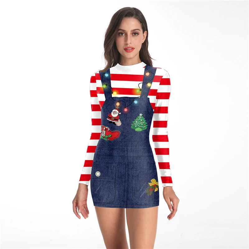 Забавные 3D с узором карамельной трости и в полоску Рождественский платье для