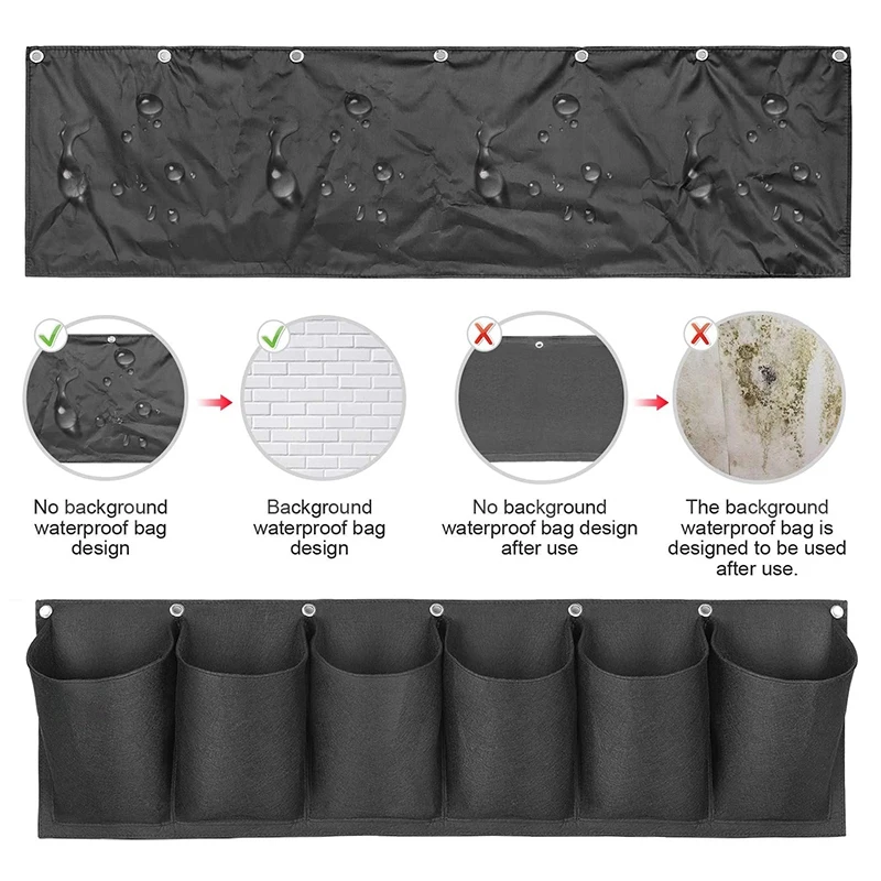 

2 Packs of 6-Pocket Hanging Garden Flowerpots, Wall-Mounted Flowerpot Bags