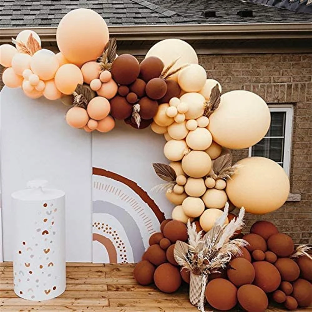 

136pcs Macaron Orange Coffee Balloon Arch Garland Kit Skin-Colored Balloons for Wedding Christmas New Year Party Decoration
