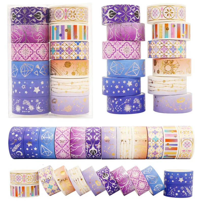 Набор из 12 рулонов ленты золотой фольги Маскировочная лента со звездами и